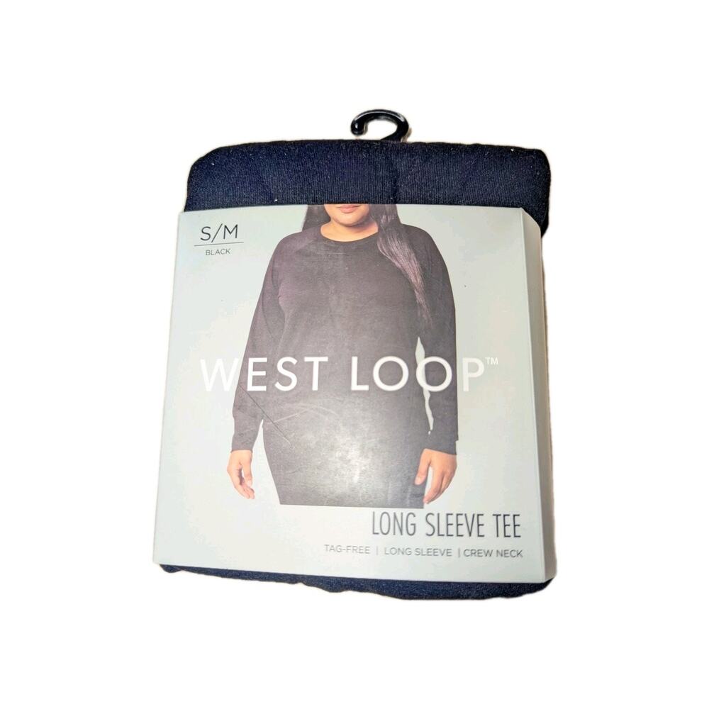 West Loop Women's Long Sleeve Crew Neck Tee, Black Size S/M